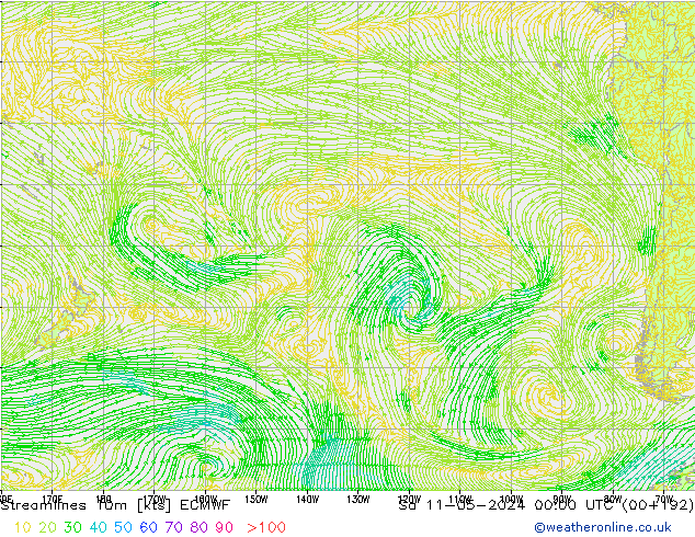 Linea di flusso 10m ECMWF sab 11.05.2024 00 UTC