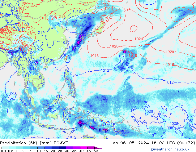 Precipitation (6h) ECMWF Mo 06.05.2024 00 UTC