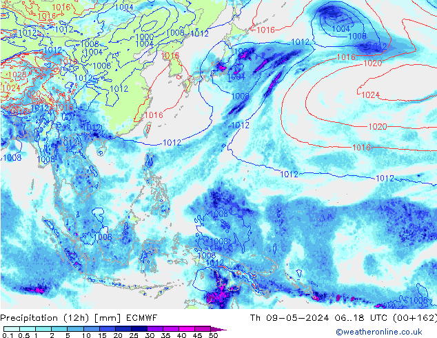 Precipitation (12h) ECMWF Th 09.05.2024 18 UTC