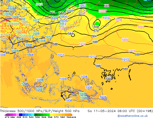 Thck 500-1000гПа ECMWF сб 11.05.2024 06 UTC