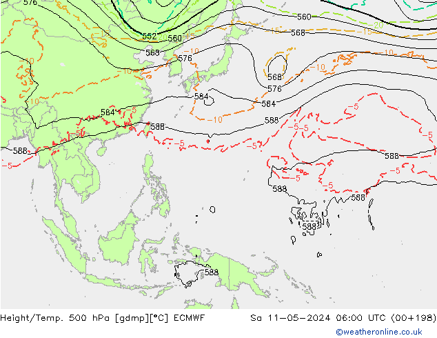 Z500/Rain (+SLP)/Z850 ECMWF Sa 11.05.2024 06 UTC