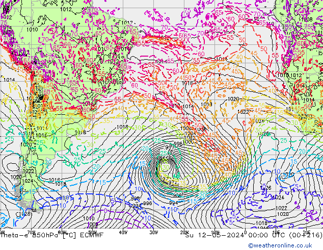 Theta-e 850hPa ECMWF Su 12.05.2024 00 UTC