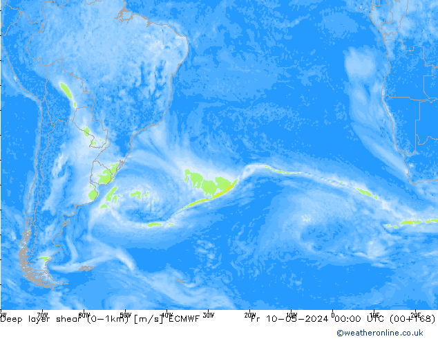 Deep layer shear (0-1km) ECMWF Fr 10.05.2024 00 UTC