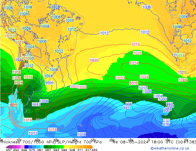 Thck 700-1000 hPa ECMWF St 08.05.2024 18 UTC