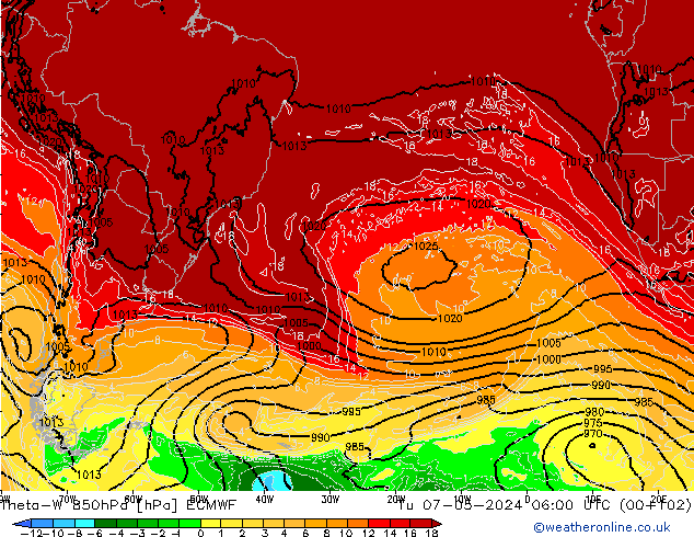 Theta-W 850hPa ECMWF mar 07.05.2024 06 UTC