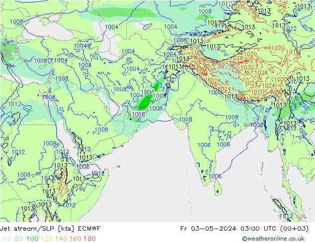 高速氣流/地面气压 ECMWF 星期五 03.05.2024 03 UTC