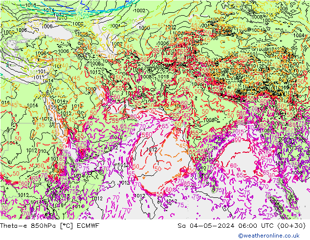 Theta-e 850hPa ECMWF Sa 04.05.2024 06 UTC