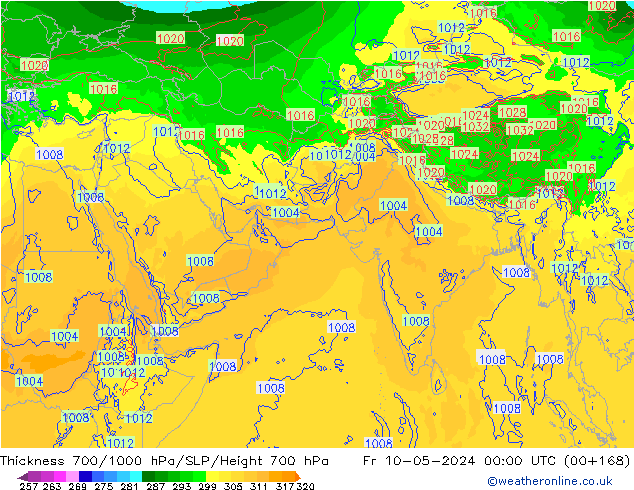 Thck 700-1000 hPa ECMWF Fr 10.05.2024 00 UTC