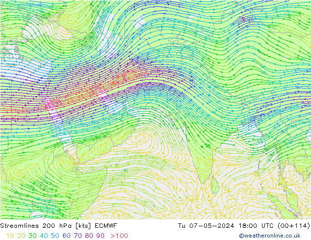 Rüzgar 200 hPa ECMWF Sa 07.05.2024 18 UTC