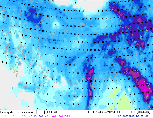 Precipitation accum. ECMWF mar 07.05.2024 00 UTC