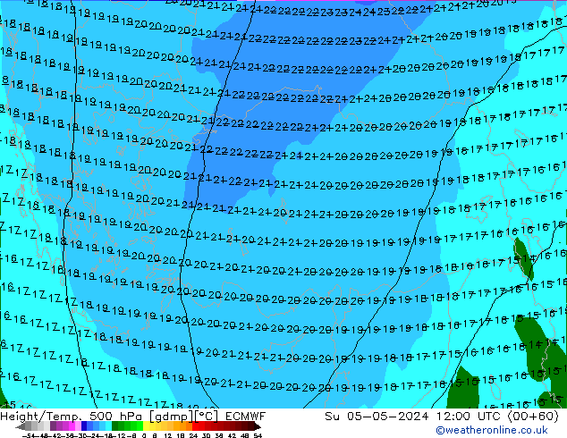 Z500/Rain (+SLP)/Z850 ECMWF nie. 05.05.2024 12 UTC