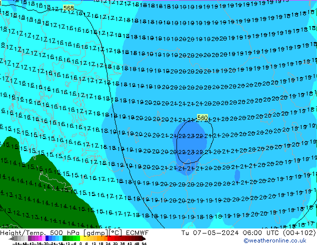 Z500/Rain (+SLP)/Z850 ECMWF wto. 07.05.2024 06 UTC