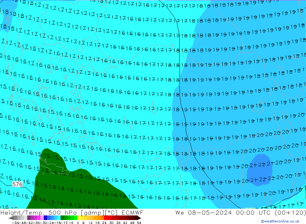 Height/Temp. 500 hPa ECMWF mer 08.05.2024 00 UTC