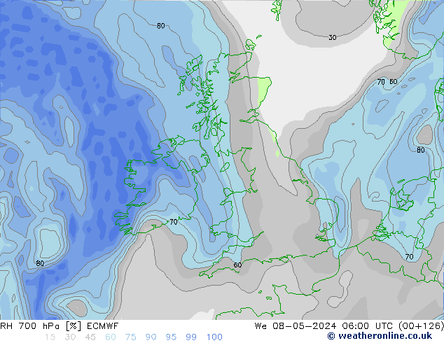 700 hPa Nispi Nem ECMWF Çar 08.05.2024 06 UTC