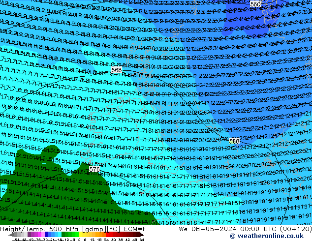 Z500/Rain (+SLP)/Z850 ECMWF We 08.05.2024 00 UTC