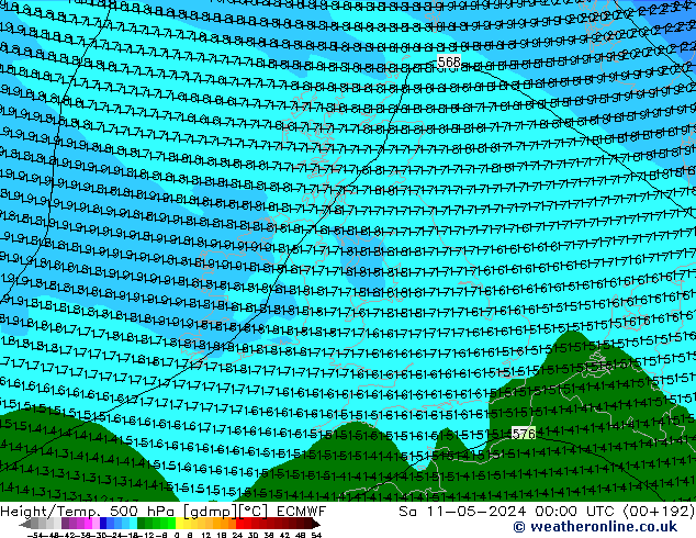 Z500/Rain (+SLP)/Z850 ECMWF Sa 11.05.2024 00 UTC