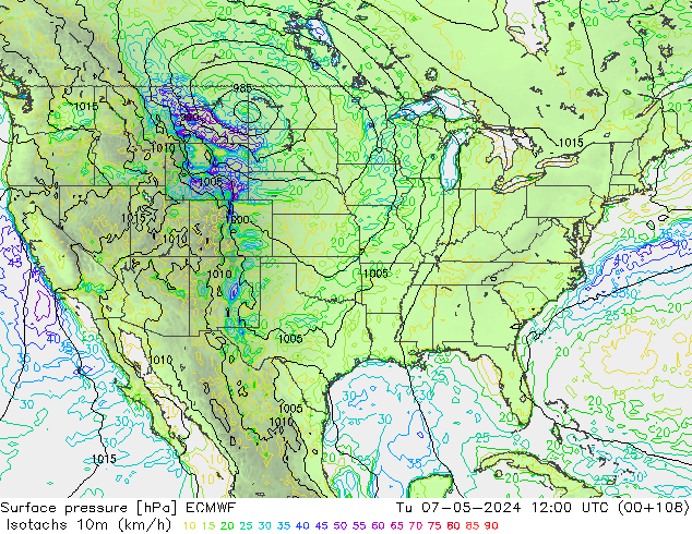 Isotachs (kph) ECMWF  07.05.2024 12 UTC