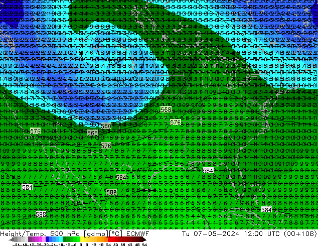 Z500/Rain (+SLP)/Z850 ECMWF Tu 07.05.2024 12 UTC