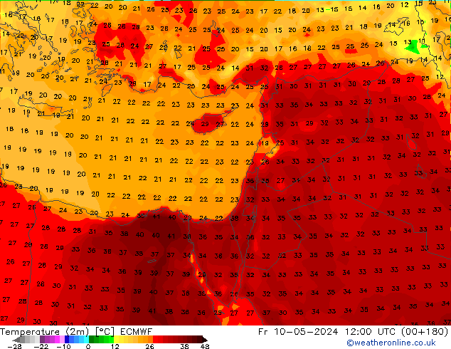 Temperatura (2m) ECMWF vie 10.05.2024 12 UTC