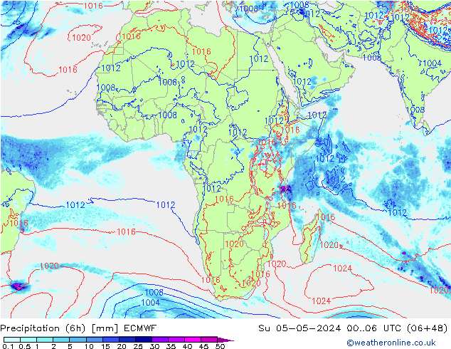 Z500/Rain (+SLP)/Z850 ECMWF Su 05.05.2024 06 UTC