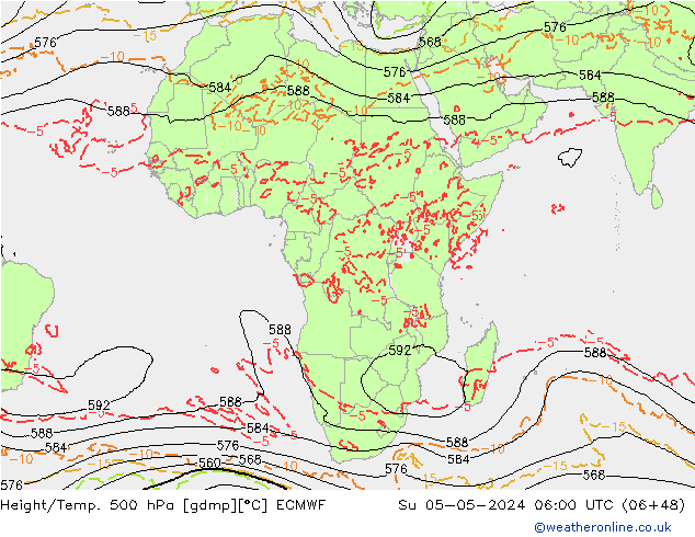 Z500/Rain (+SLP)/Z850 ECMWF Su 05.05.2024 06 UTC