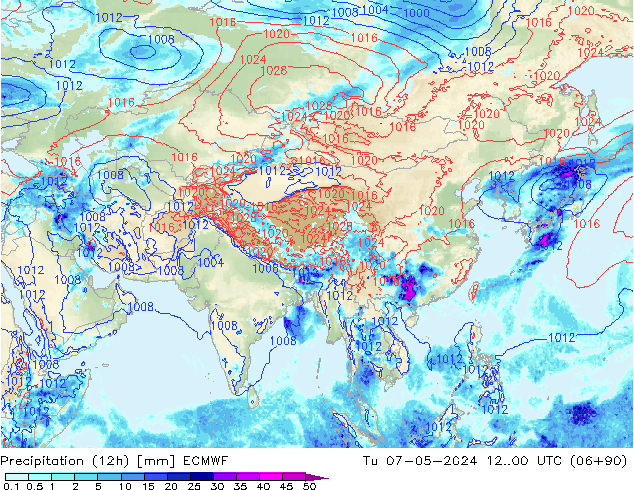 Precipitation (12h) ECMWF Tu 07.05.2024 00 UTC