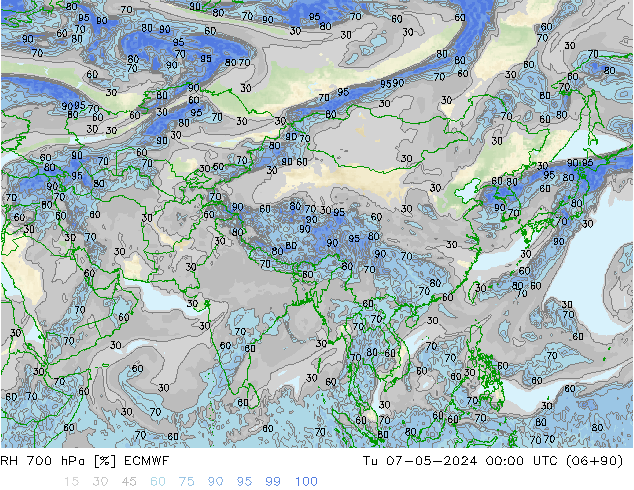 RH 700 hPa ECMWF wto. 07.05.2024 00 UTC