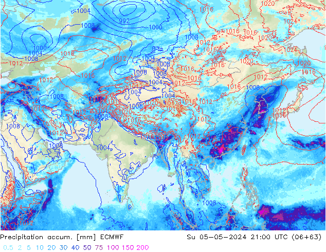 Precipitation accum. ECMWF nie. 05.05.2024 21 UTC