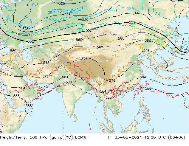 Z500/Rain (+SLP)/Z850 ECMWF Fr 03.05.2024 12 UTC