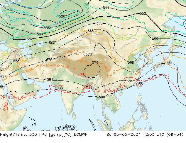 Z500/Rain (+SLP)/Z850 ECMWF Su 05.05.2024 12 UTC