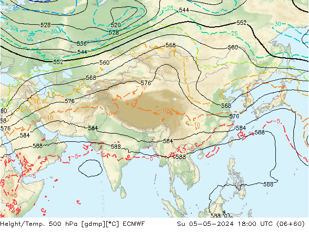 Z500/Rain (+SLP)/Z850 ECMWF nie. 05.05.2024 18 UTC