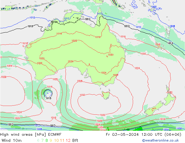 High wind areas ECMWF vie 03.05.2024 12 UTC