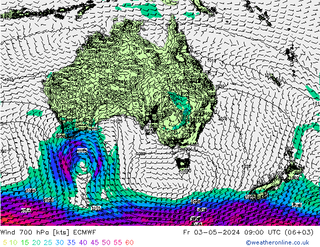 Wind 700 hPa ECMWF Fr 03.05.2024 09 UTC