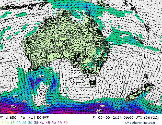 Wind 850 hPa ECMWF Pá 03.05.2024 09 UTC