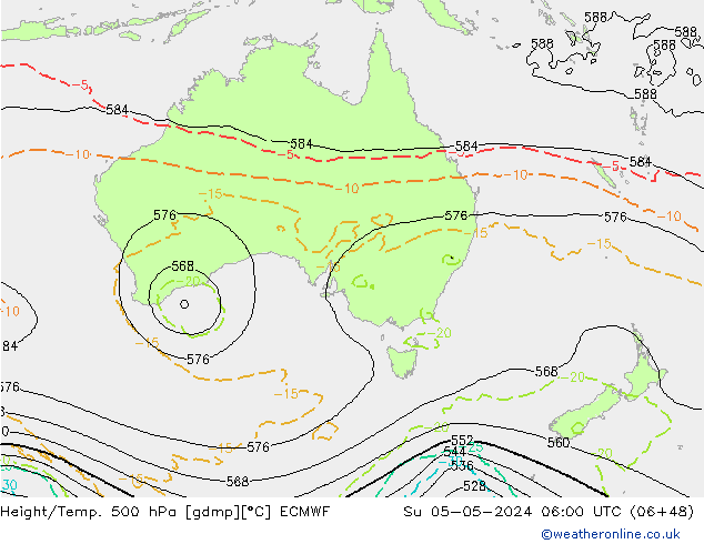 Z500/Yağmur (+YB)/Z850 ECMWF Paz 05.05.2024 06 UTC
