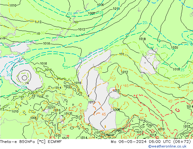 Theta-e 850hPa ECMWF Mo 06.05.2024 06 UTC