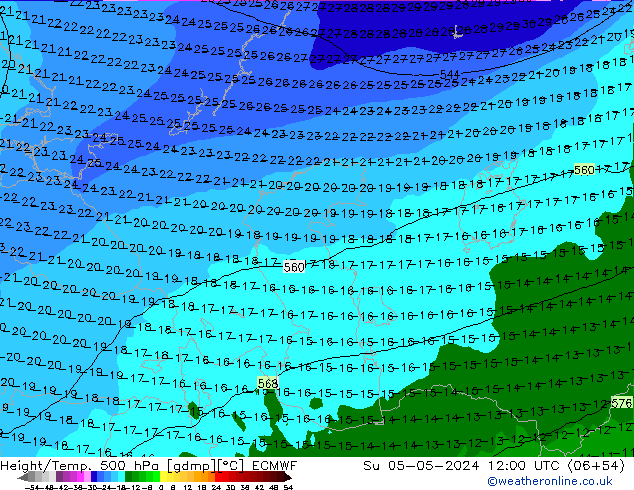 Z500/Rain (+SLP)/Z850 ECMWF Su 05.05.2024 12 UTC