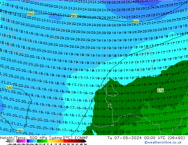 Z500/Rain (+SLP)/Z850 ECMWF  07.05.2024 00 UTC