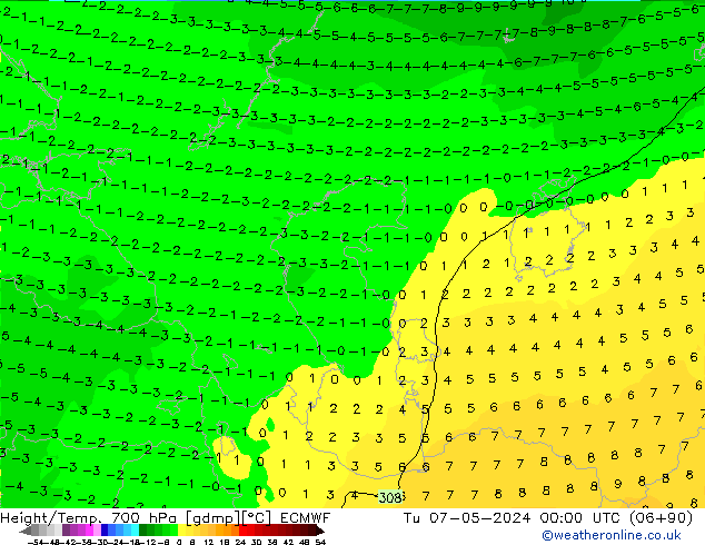 Height/Temp. 700 hPa ECMWF Tu 07.05.2024 00 UTC