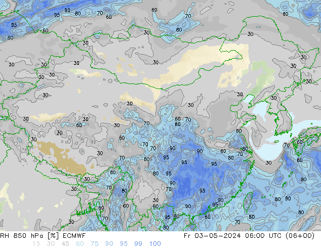 RH 850 hPa ECMWF 星期五 03.05.2024 06 UTC