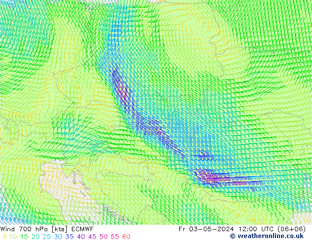 Wind 700 hPa ECMWF Fr 03.05.2024 12 UTC