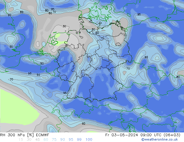 RH 300 hPa ECMWF Fr 03.05.2024 09 UTC