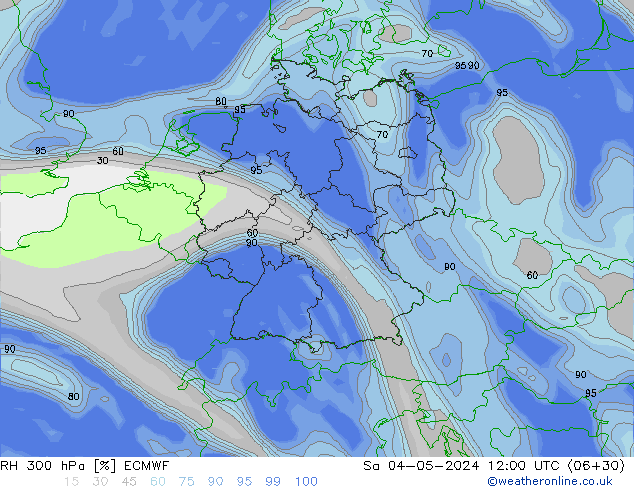 RH 300 hPa ECMWF Sa 04.05.2024 12 UTC