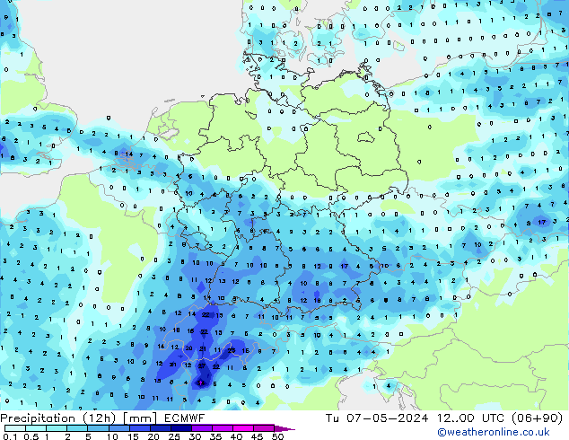 осадки (12h) ECMWF вт 07.05.2024 00 UTC