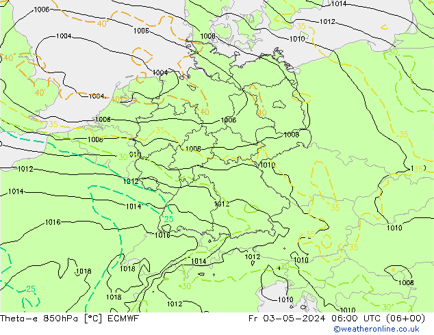 Theta-e 850hPa ECMWF 星期五 03.05.2024 06 UTC