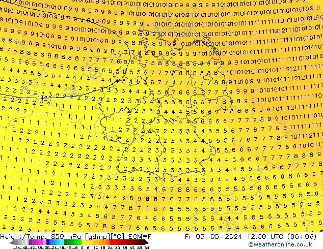 Z500/Yağmur (+YB)/Z850 ECMWF Cu 03.05.2024 12 UTC