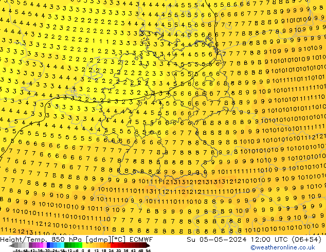 Z500/Rain (+SLP)/Z850 ECMWF Su 05.05.2024 12 UTC