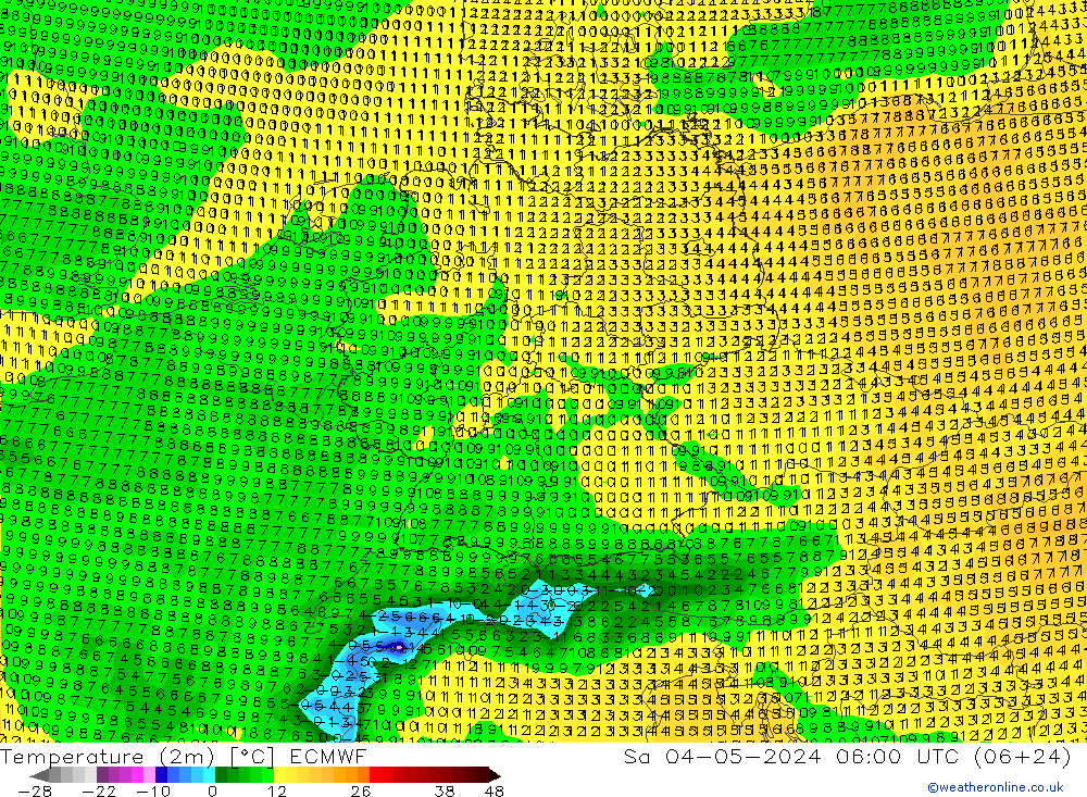 Temperatura (2m) ECMWF Sáb 04.05.2024 06 UTC