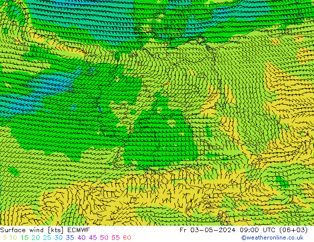 风 10 米 ECMWF 星期五 03.05.2024 09 UTC