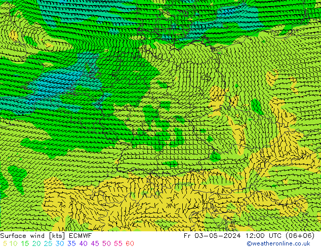 Viento 10 m ECMWF vie 03.05.2024 12 UTC